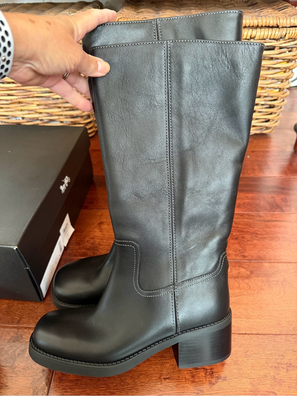 Coach Black Leather Mid-Calf Heeled Boots